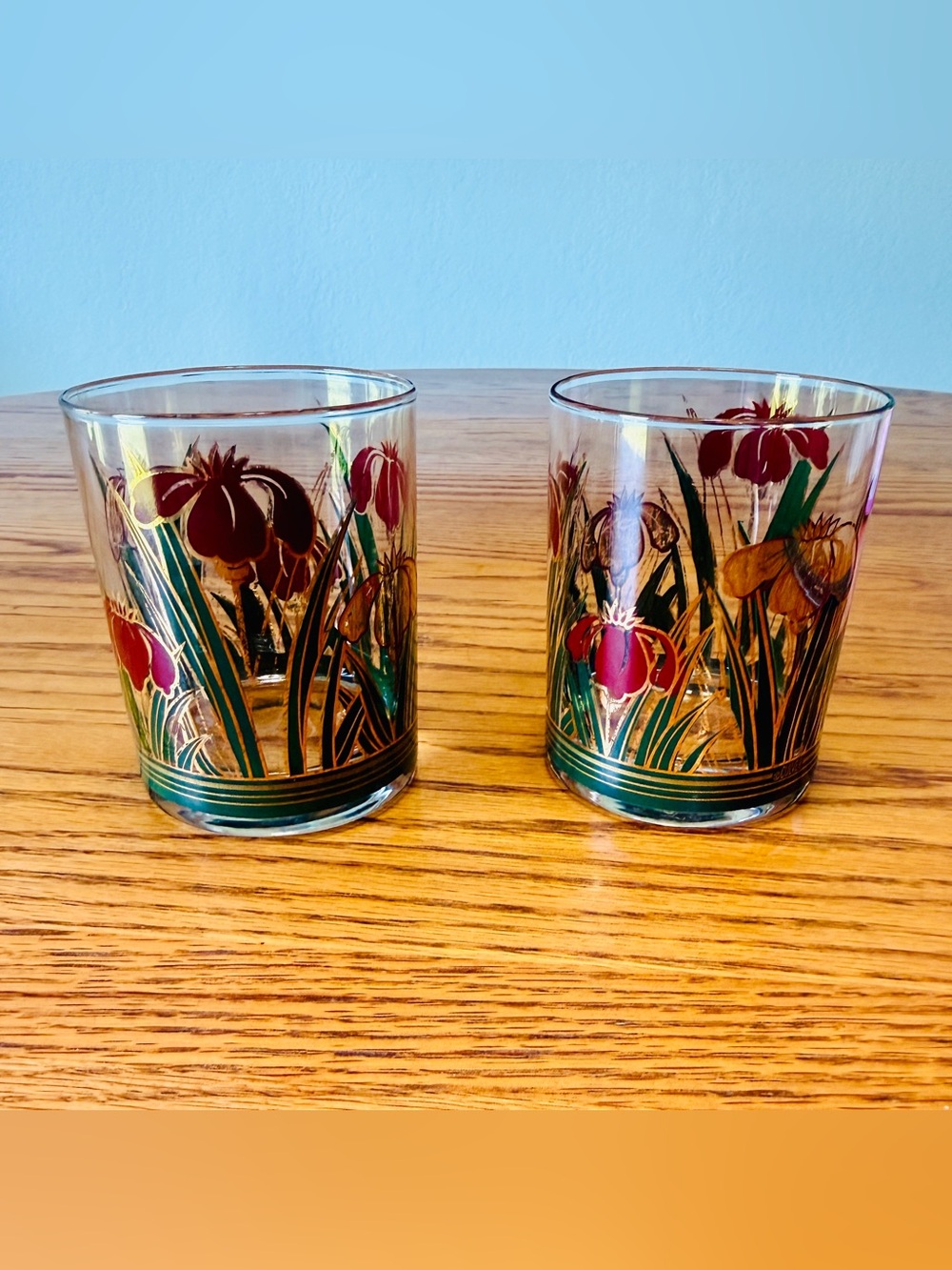 Vintage Culver Glasses Gold Rimmed Red Iris Rocks Whiskey Old Fashioned 2